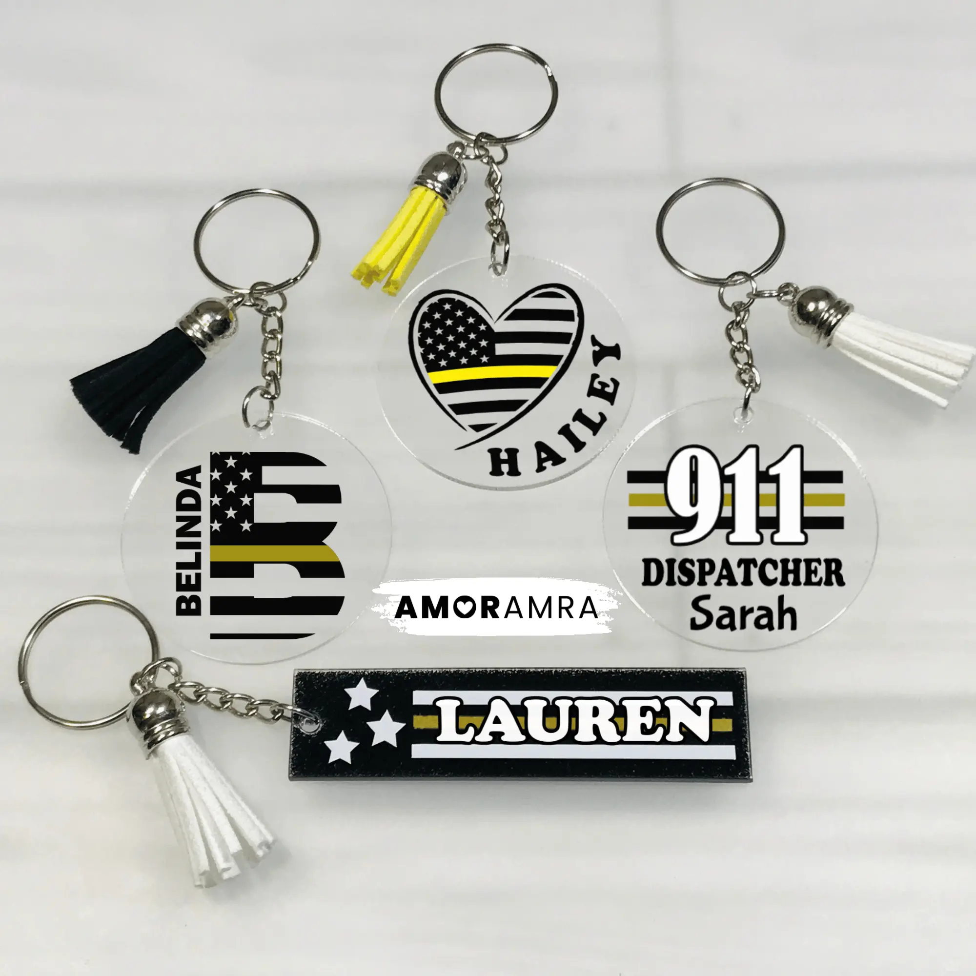 Personalized Thin Gold Line Keychain | 911 Dispatcher Gift