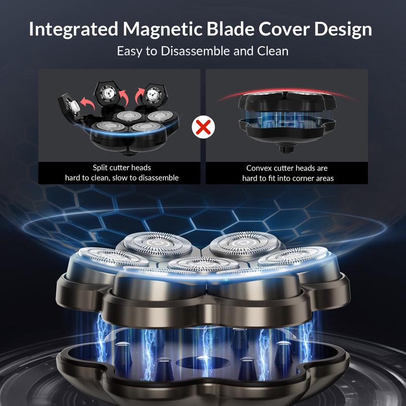 HiBig 7D Electric Shaver for Head & Body - 5-in-1 Professional Beard Trimmer & Grooming Kit, Waterproof Rechargeable Skull Shaver, Cordless Hair Clipper with Rotary Floating Blade Heads, Ideal Gift for Men