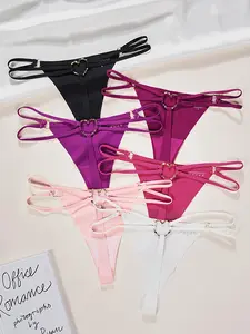 Women's Solid Color Heart-Shaped Metal Ring Linked Thong, Sexy Soft Comfortable Breathable Panty Lingerie Underwear Fashion Comfy Underwear for Daily Wear, Women's Underwear for All Seasons