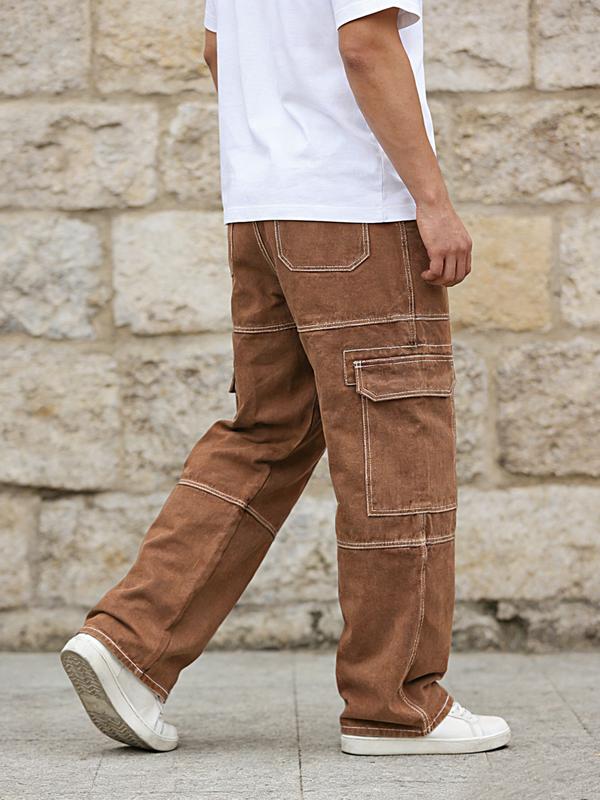 Trendy Functional Style Wide-Leg Pants, American Retro Pocket Cargo Pants for Versatile, Chic and Comfortable Casual Wear