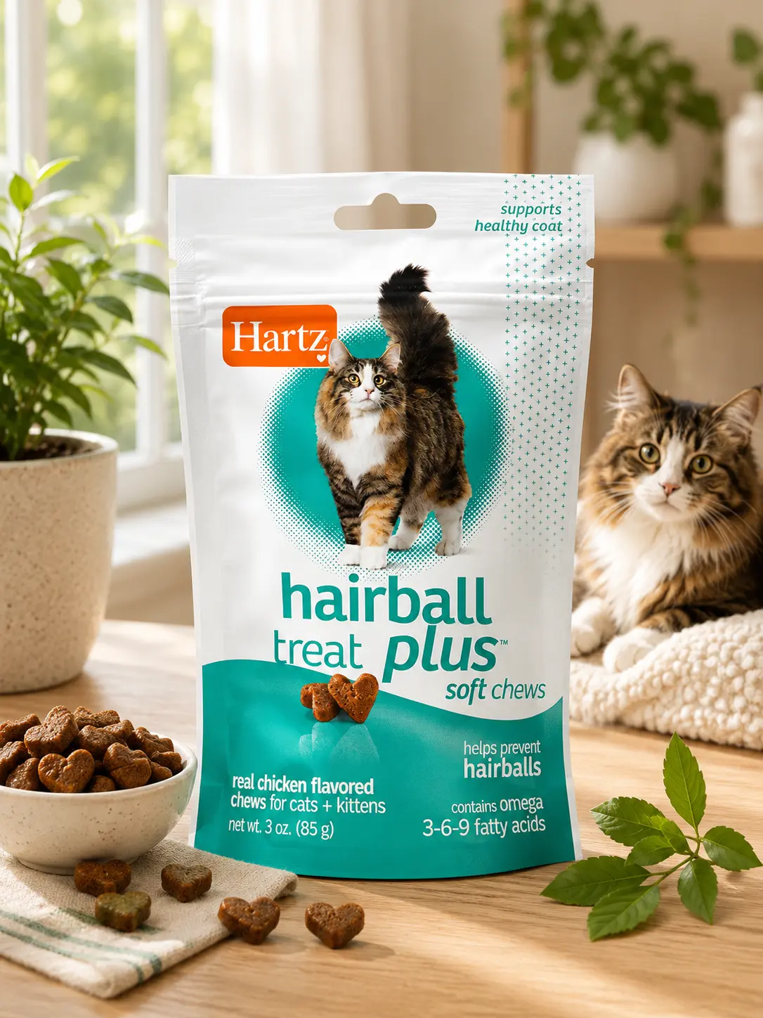 Hartz Hairball Remedy Plus, Chicken-Flavored Soft Chews for Cats and Kittens