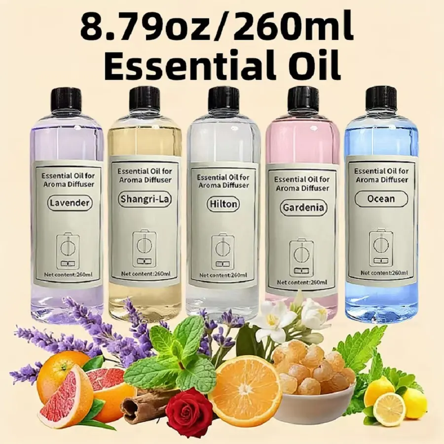 Large Capacity Essential Oil Set, Suitable for Diffusers, Humidifiers, and Candles, Hotel Diffuser Essential Oils - Diffuser Oil Refill - 260ml, 5 Scents