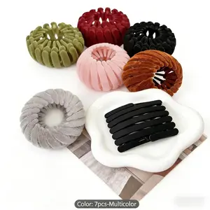 Velvet Bird Nest Hair Clip 7PCS, Expandable Hair Bun Maker for Women, Lazy Hair Styling Clips No Slip Hair Holder, Multicolor Ponytail Holder for Thick Thin Hair Daily Use,Velvet Expandable Lazy Bun holder free shipping makeup.