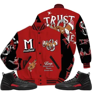 Bloodline 12s Outfit Varsity Jacket, Trust No One Streetwear Sneaker Color Match Shirts