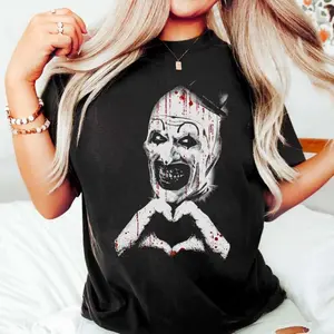 Art The Clown Terrifier Shirt, Scary Horror Clown T-Shirt, Creepy Heart Hands Tee, Spooky Slasher Fan Gift Unisex, Love Art Tee