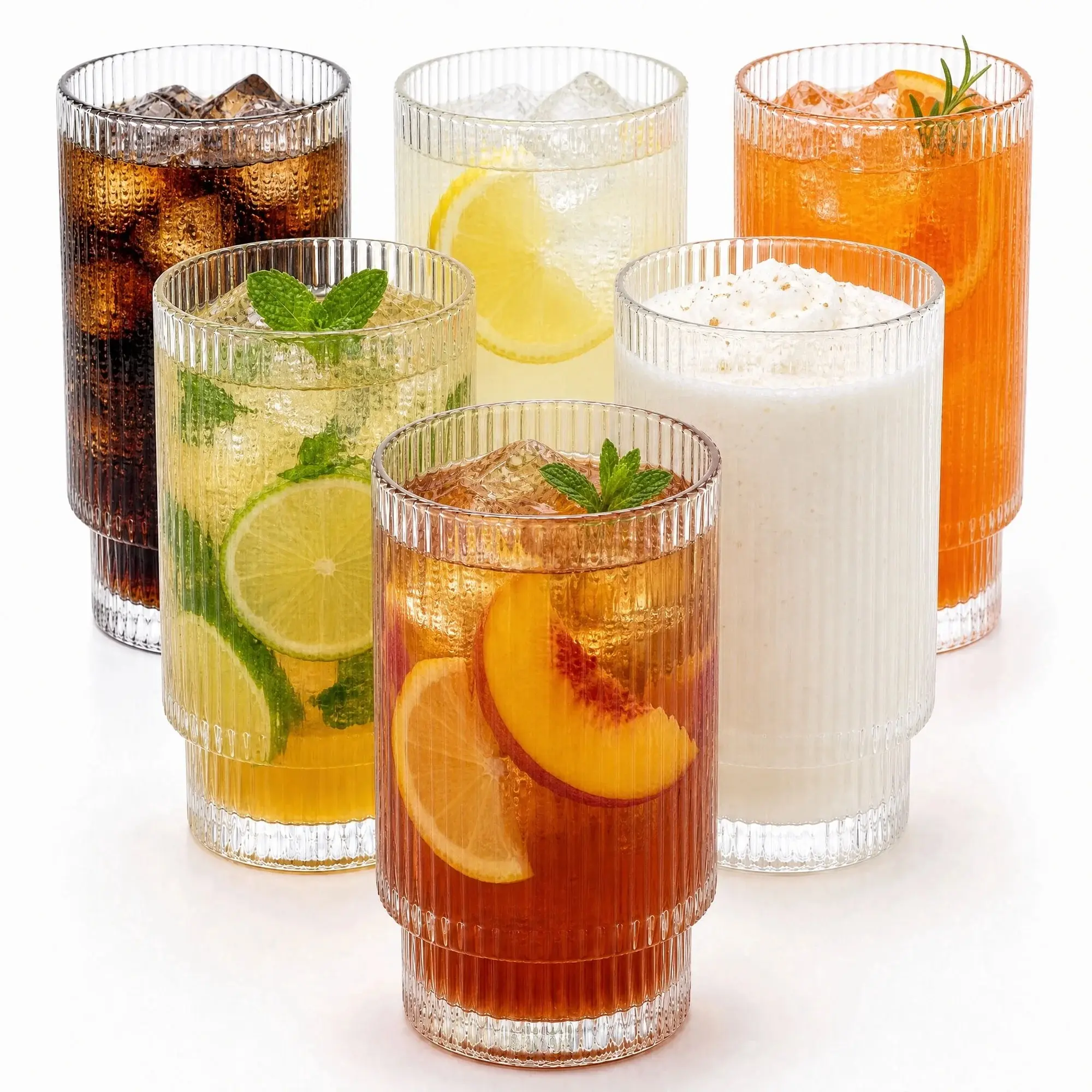 Soulgenix Drinking Glasses Set of 6, 14 oz Highball Glasses Set, Tumbler and Rocks Drinking Glassware for Beer, Juice, Water, Whiskey, Dishwasher Safe
