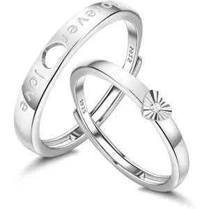 Fansilver Couple Rings for Women Men Adjustable Heart Couple Rings Matching Promise Ring Anniversary Wedding Valentines Jewellery Gifts wedding jewellery
