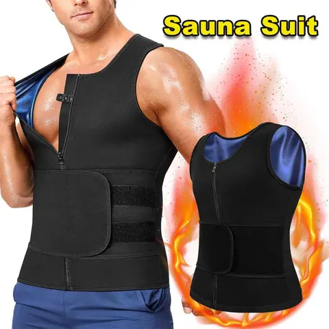 Men's Slim-Fitting Athletic Fit Sauna Vest - Compression Fabric Garment, Zipper Waist Trimmer Tank Top, Body Contouring Sweat Trainer Fitness Activewear, Tight, Slimming Shapewear Tops, Support Shapewear Tops