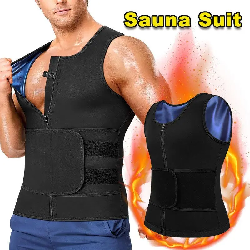 Men's Sports Sauna Vest - Compression Garment, Zipper Waist Trimmer Tank Top, Sweat Waist Trainer, Fitness Activewear