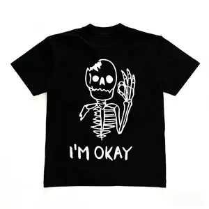 Unisex Men's Letter & Skull Print Round Neck Tee, Loose Street Fashion Casual Short Sleeve T-shirt for Daily Wear, Men's Summer Clothes