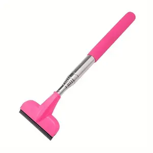 Car Rearview Mirror Wiper, Telescopic Squeegee for Auto Glass, Portable Water Cleaner with Retractable Long Rod, Mini Automotive Cleaning Tool, Universal for All Vehicles (Pink)