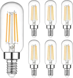 E12 Edison LED Light Bulbs 40 Watt Equivalent Candelabra, Dimmable 2700K Warm White T6 Clear LED Bulbs 4W 400lm Vintage T25 for Chandelier Ceiling Fan, Tubular Small Filament Bulbs, 6 Packs