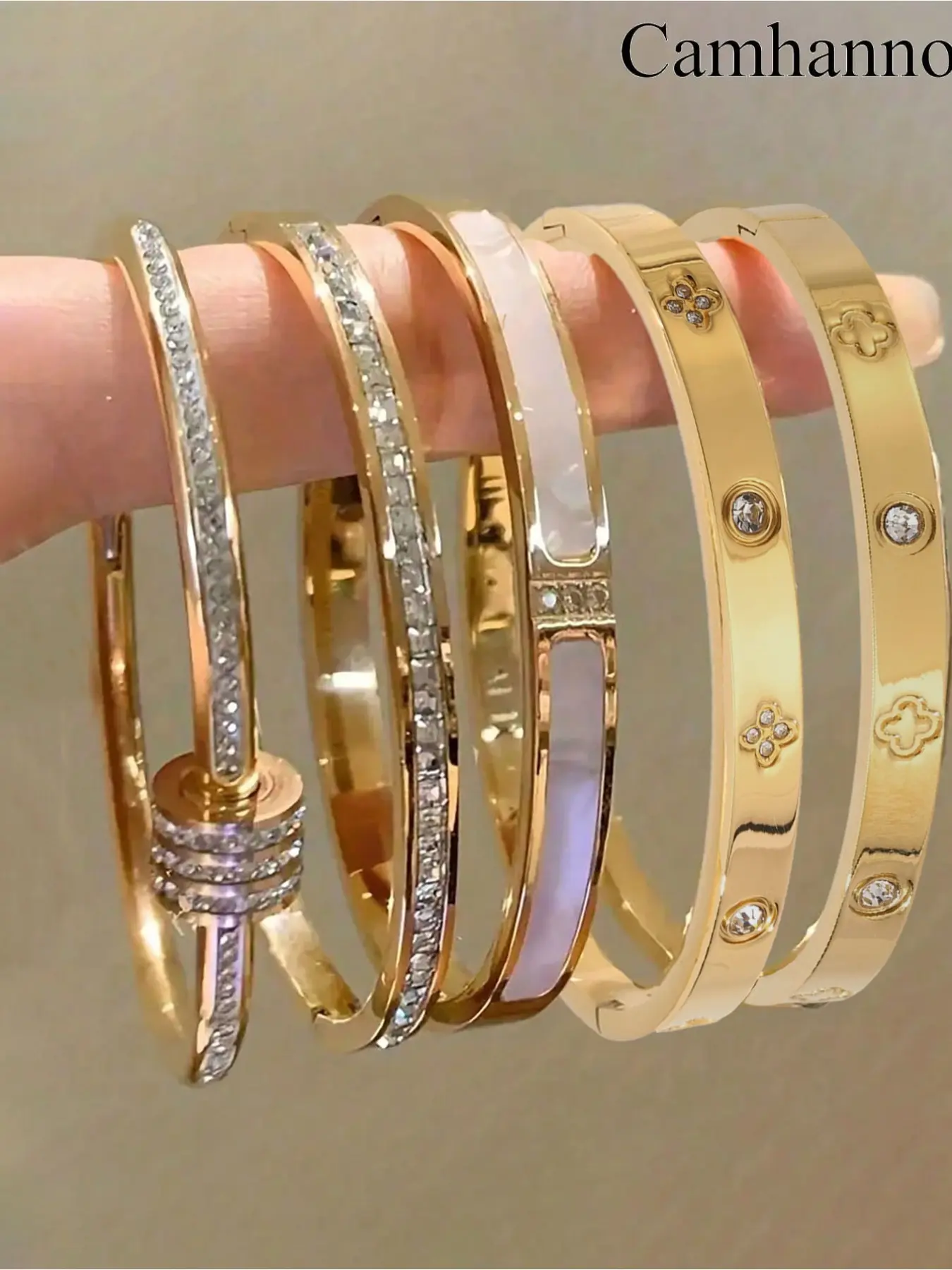 5-piece fashionable and elegant Layered bracelet set, stackable jewelry, Exquisite Bangle, made of stainless steel material, suitable for daily wear, casual, giving to loved ones, friends, and relatives
