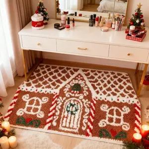 Christmas Decoration Carpet, Irregular Gingerbread House Rug, Soft Non-Slip Washable Mat, Bathroom Entrance Door Pad, Living Room Bedroom Balcony, Household Decorative Rug, Home Decor Rug