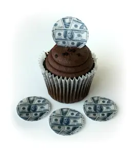 Money 100 Hundred Dollar Bills Wafer Paper Toppers 1.5 Inch for Decorating Desserts Cupcakes Birthday Cakes Cookies Pack of 24
