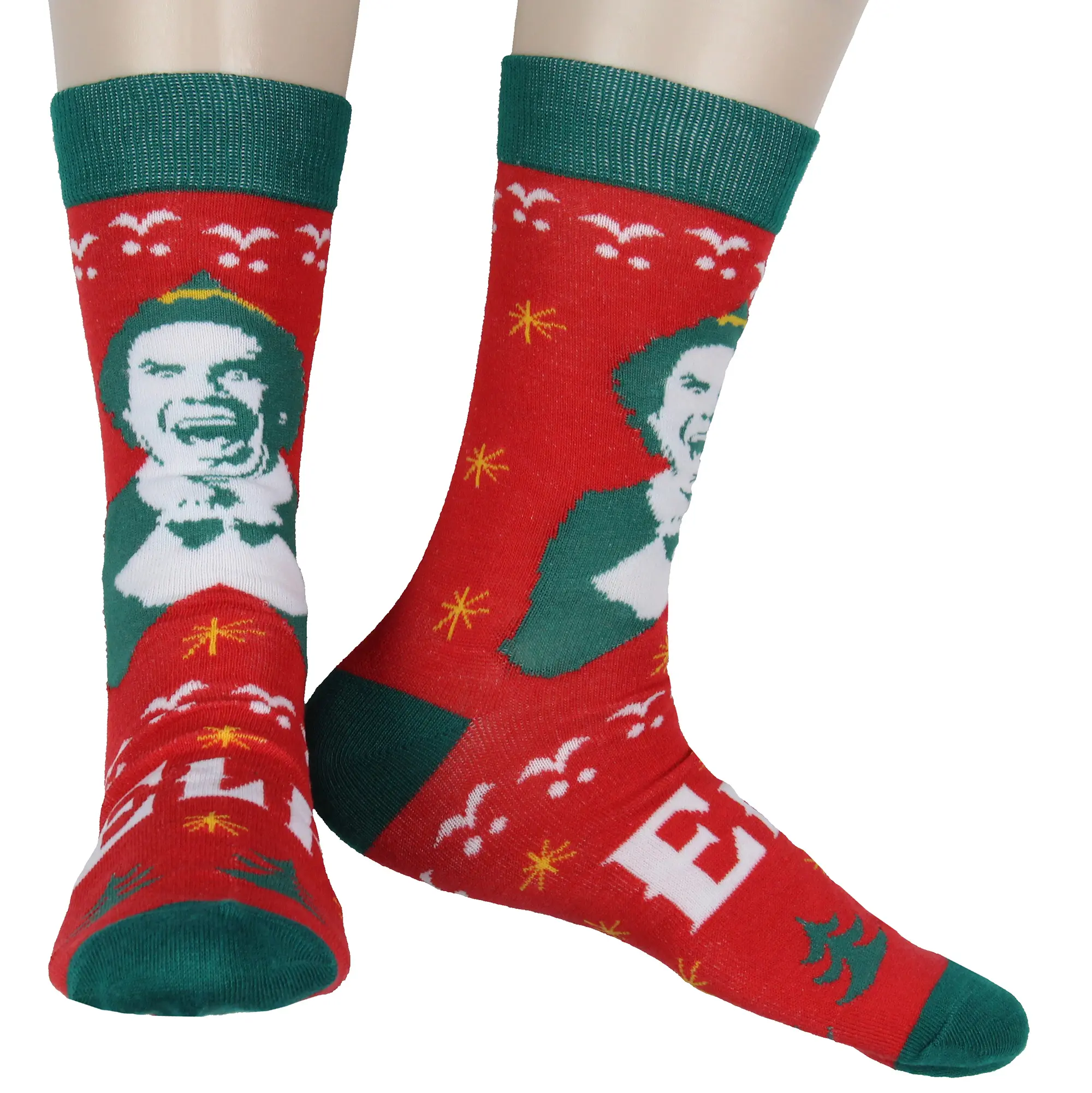 Elf Socks Elf The Movie Men's Buddy Holiday Design Adult Mid-Calf Novelty Crew Socks Size 8-12