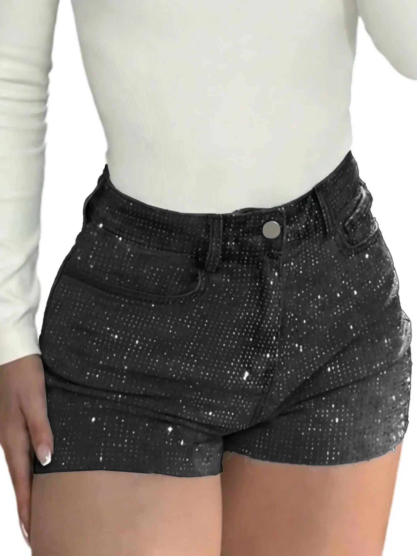 Summer New Rhinestone Full Rhinestones Embellished Design Slimming Bodycon Butt-Lifting Versatile Streetwear Trendy Womenswear Pants Short Casual Summer Crop Shorts Street Style Shorts