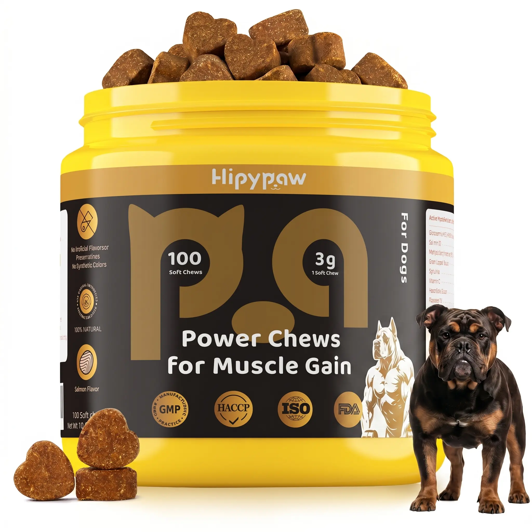 Hipypaw Dog Daily Multivitamin Solid Chews - Salmon Flavor, 100 Count, 24 Months Shelf Life, Certified Safe Ingredients, Immune Boost, Growth Support, Daily Use Muscle Function Maintenance, Essential Nutrients