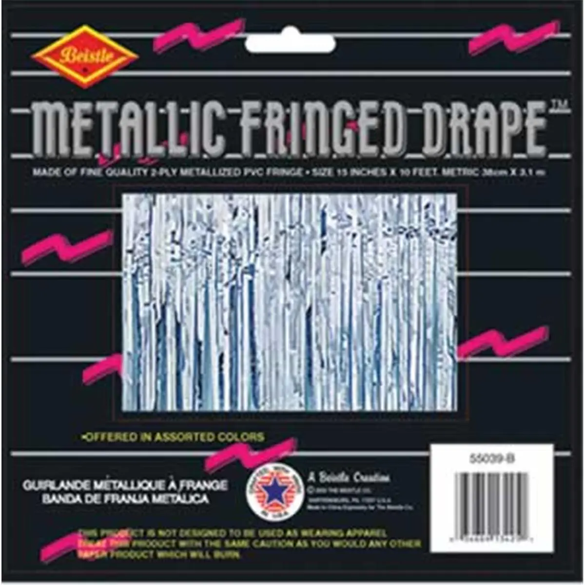 212 MAIN 2-Ply FR Metallic Fringe Drape Decor - Silver, Case of 6, 15X10'