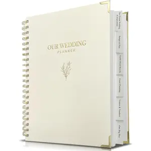 Wedding Planner Book and Organizer for Bride - Elegant Linen Cover Wedding Planning Binder with Checklists, Pockets & Calendars, Perfect Engagement Gifts for Couples (Cream)