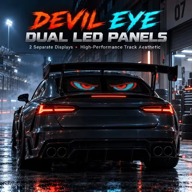Programmable Flexible LED Matrix Display Panels Car Rear Window Devil Eyes with Bluetooth App & Remote, DIY Scrolling Messages Animated Eyes & Pixel Art, 5V USB Powered Automotive Window Sign for Truck, SUV, Sedan, Store & Room Decor