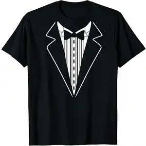 Tuxedo Shirts for Men Novelty Graphic Funny Formal Classic Black White Tux Print Casual Wedding Bachelor Prom T-Shirt