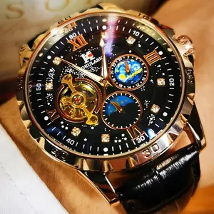 Luxury Men's Automatic Mechanical Watch - Elegant Black Dial, Gold Hands and Roman Numerals, Stainless Steel Case, Faux Leather Strap, Versatile Design, Perfect Gift for Him, Business Watch |   Roman numeral watch |   Complex Mechanical Watch