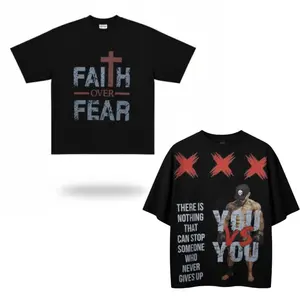 100% Cotton T-Shirt Faith Over Fear Design Black Regular Fit Medium Length Comfortable for Summer Wear