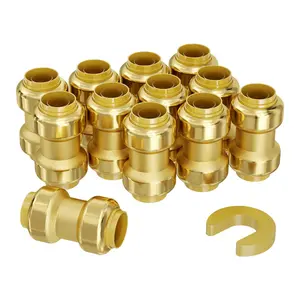 VEVOR Pipe Fittings, 1/2" 12PCS Brass Pipe Fittings, Straight-Through Push-Fit Pipe Connector Brass Air Fittings, Heavy Duty Plumbing Fittings Adapter for Heating/Shower Systems, Water Pipes