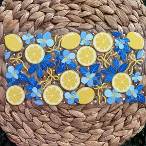 Yellow Lemons and Bows UVDTF CUP WRAP with Blue Flowers and Bow Accents for Decorative Use