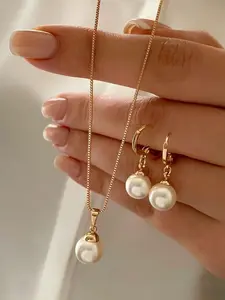 Elegant Pearl Pendant Earrings Necklace Set for Women, Fashion Lightweight Luxury Jewelry Gift, Perfect for Daily Wear & Special Occasions