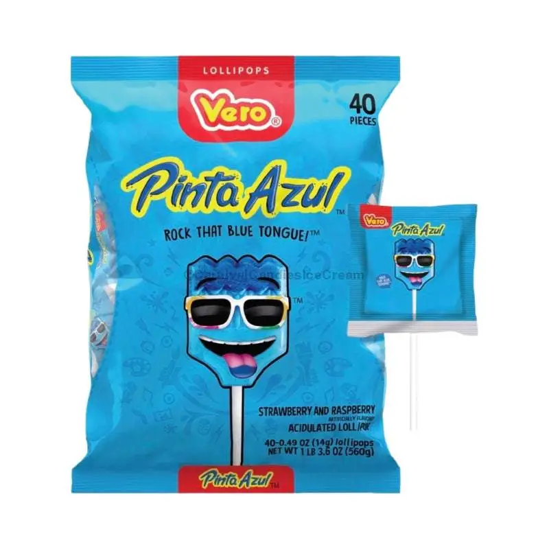Vero Pinta Azul Strawberry/Raspberry Lollipops (40 Count) Mexican Candy Snack Sweet Bonbon Tangy, Dulces Mexicanos
