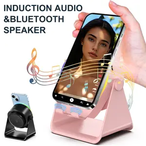 [valentinesdaygift] Dohelly 5 IN 1 Wireless Induction Audio Bluetooth Speaker, 360° Rotation Stand with LED, Universal Speaker Stands for Surround Sound&Charger,Portable Desktop Stand Gift  for Home, Shower, Outdoors, Travel Smartphone