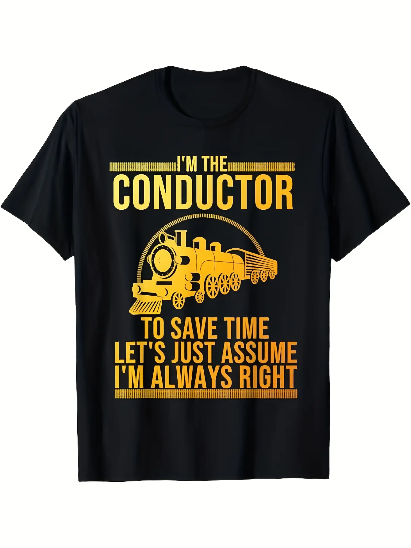Funny Train Conductor T-Shirt with Vintage Steam Locomotive & "I'm The Conductor" Slogan -  Soft Breathable Unisex Casual Tee for Men & Women S-XXXL Sizes Ideal Gift for Train Lovers Halloween Christmas Thanksgiving - Retro Railway Enthusiast Apparel