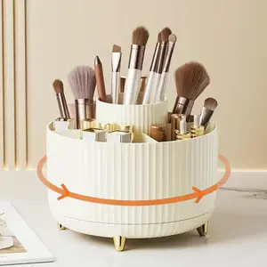 360° Rotating Makeup Brush Holder Organizer, 5 Slot Makeup Brushes Cup for Cosmetics, Nail Polish, Art Supply, Bathroom Vanity Desktop Organizer, Makeup Brush Organizer
