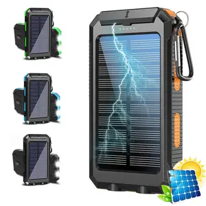 10000mAh Solar Power Bank, Portable Fast Charger with Dual USB, IP65 Waterproof, LED Flashlight & Compass for Camping Hiking Outdoor Survival