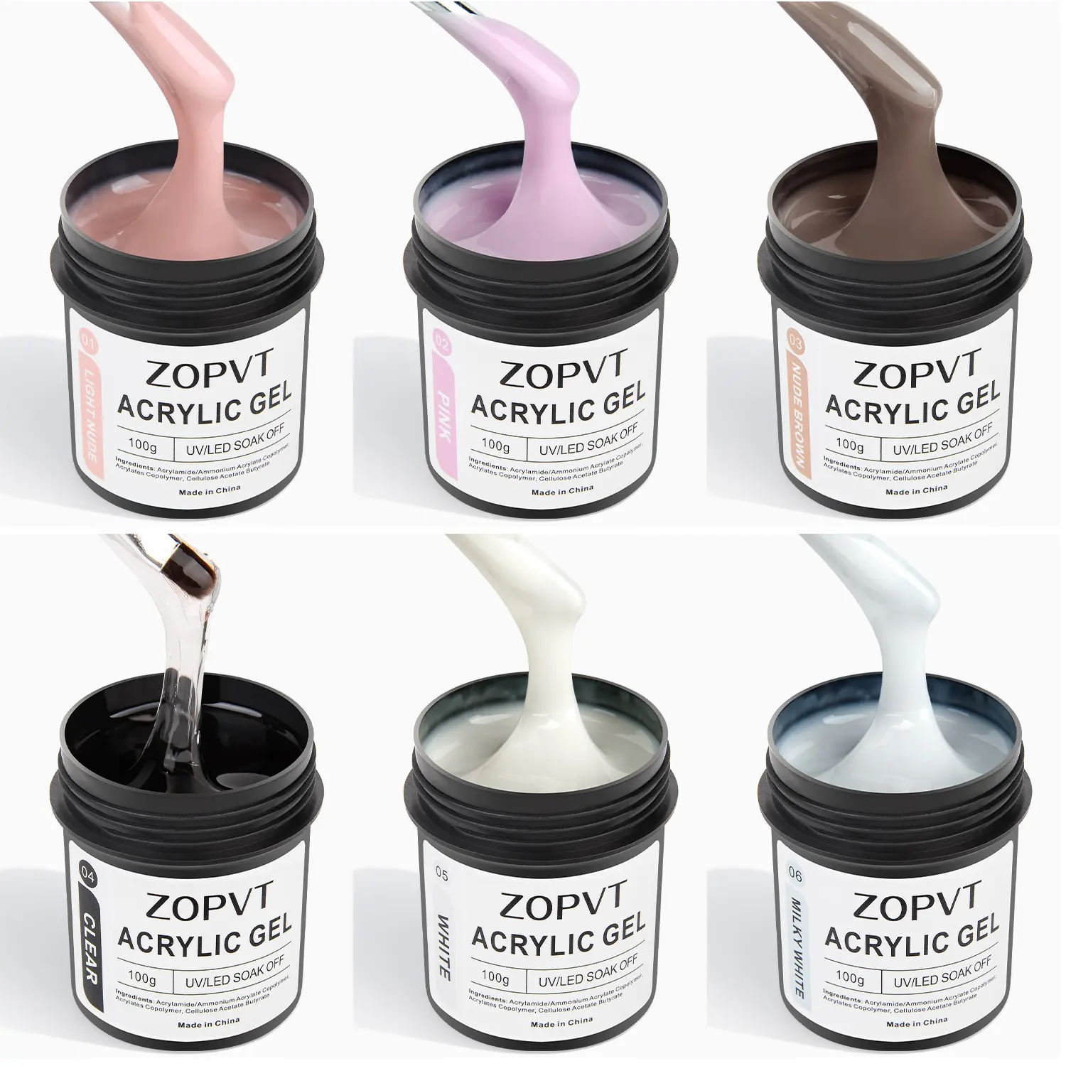 100g Large Jar 6-Color Extension Gel Set, Ultra-Capacity Nail Art Gel Nail Polish Builder for Long Nails & Strengthened Nail Surface