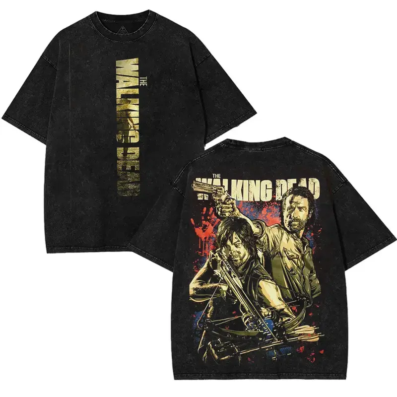 The Walking Dead Washed Tee Heavyweight Cotton T-shirt for Game Movies Fans Graphic Tees Perfect Gift for Fans Fabric Seamless