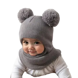 1pc 0-3 Years Comfortable Balaclava Beanie with Pom-Pom & Neck Warmer-Soft Stretchy Knit Winter Hat, White with Black Stripes, Perfect for Autumn & Winter, Birthdays, and Casual Outfits,Holiday Gift, Holiday Gift Item, Playful Design, Soft Texture, Beanie