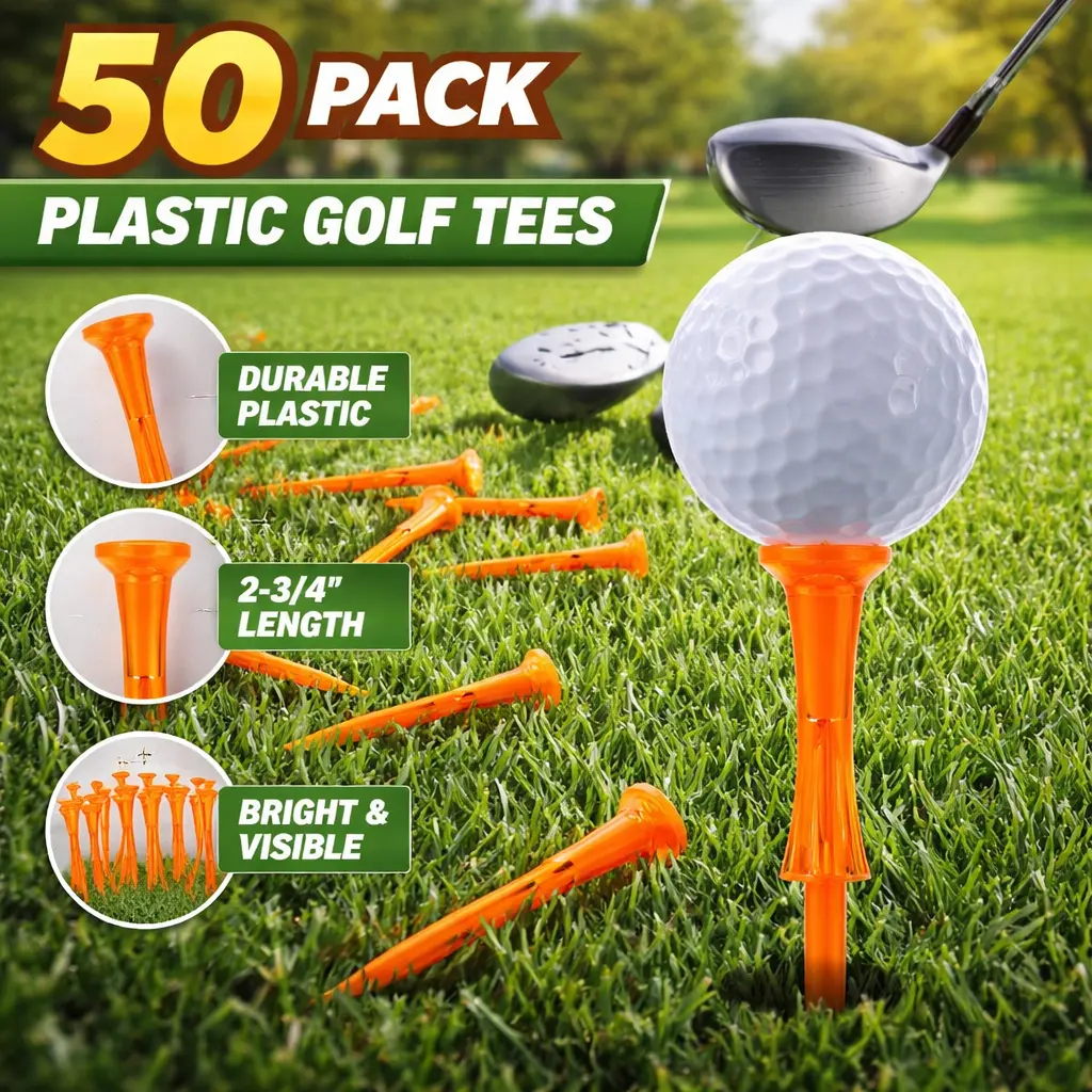 50-Pack 3-1/4" Unbreakable Golf Tees – Reduced Friction & Side Spin, Durable Plastic Tees for Maximum Distance & Stability on Every Drive