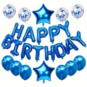 25pcs Blue Banner Balloons set 16inch Letter Balloon Party Decoration Confetti Latex Balloon Event Supplies