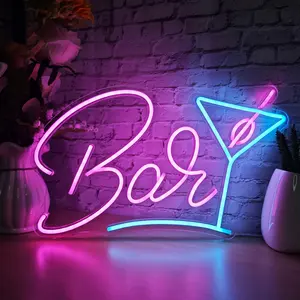 Bar Neon Sign for Home Bar Wall Decoration, USB Powered LED Bar Sign with Dimmable Brightness, Wall-Mounted Cocktail Neon Light for Man Cave/Club/Bistro/Party, Birthday Christmas Gift for Boys Girls