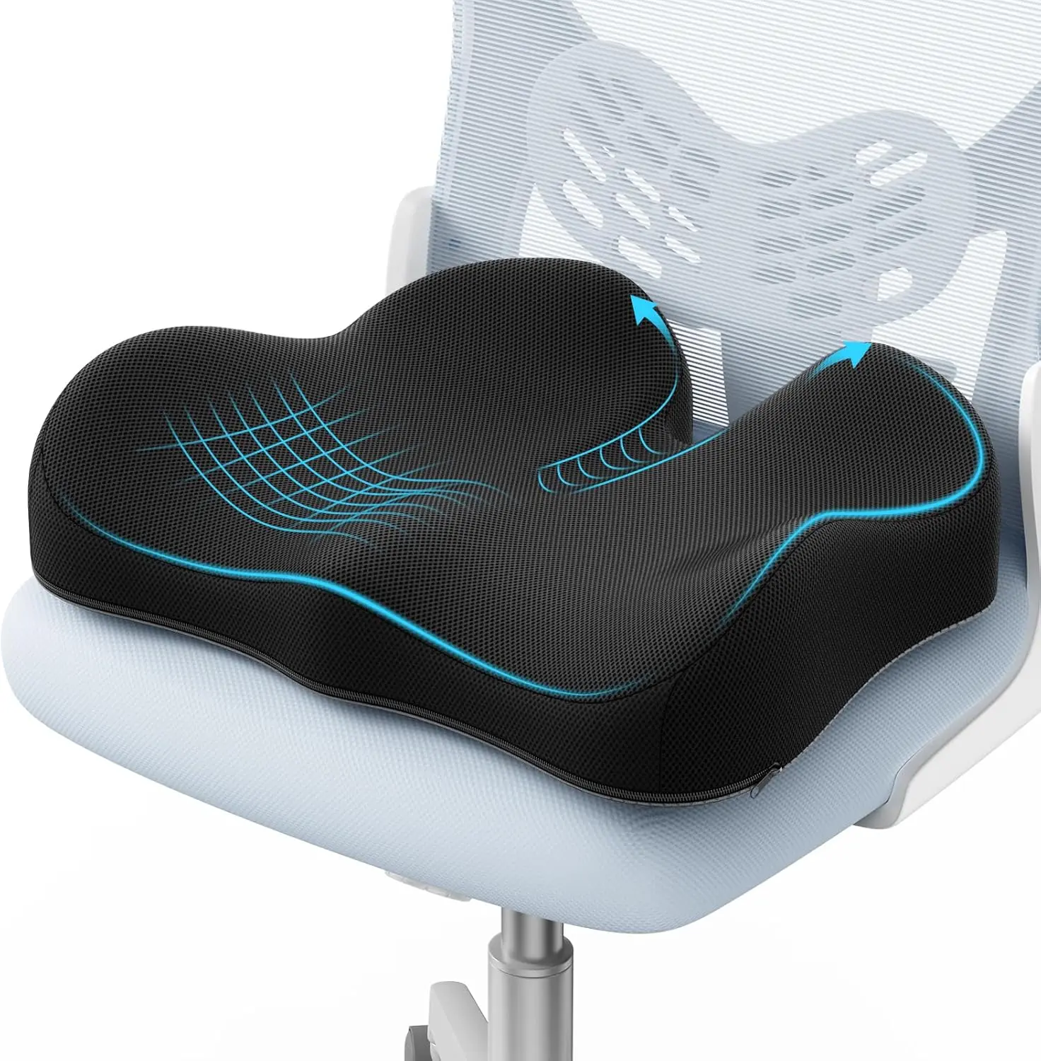 Seat Cushion-Large Memory Foam Cushion for Office Chair-Sciatica & Lower Back & Coccyx Pain Relief-Coccyx Cushion for Car&Long Sitting at Work,Black