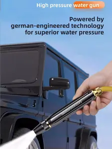 Portable High Pressure Water Gun Summer Vibes Handheld Hose Sprayer Booster Nozzle With 2 Stainless Steel Hose Clamps For Car Wash Garden Lawn Watering Cleaning