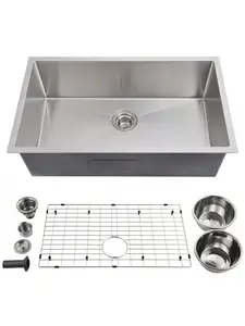 30/32 Inch Undermount Stainless Steel Kitchen Sink Single Bowl 16 Gauge Easy Drain Low Noise with Accessories