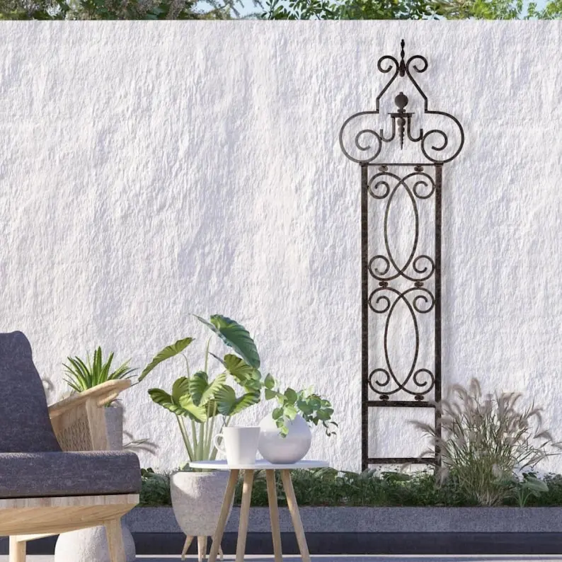 H Potter Scroll Trellis – Iron Garden Trellis for Climbing Plants, Decorative Metal Yard Art