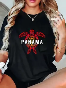 100% Cotton Panama Tribal Turtle Panama Tropical Souvenir T-Shirt