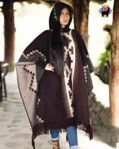 Brown Creeper Alpaca Poncho Handcrafted Elegance 80% Alpaca 20% Acrylic One Size Fits Most Warmth Stylish Look for Women Men 48x38 Inches