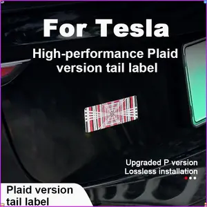 3D PLAID Logo Car Rear Trunk Fender Badge Emblem Sticker Decals For Tesla Model 3 X Y S Auto Styling Accessories Aluminium Tail