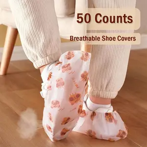 50 Pairs Disposable Thick Cartoon Shoe Covers, Indoor Non-Slip Anti-Dirty Footwear, Breathable Shoe Protectors, Protective Footwear